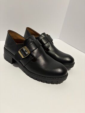 Black Leather Chunked Monk Strap Loafers | Chunky Sole Platform Size 39